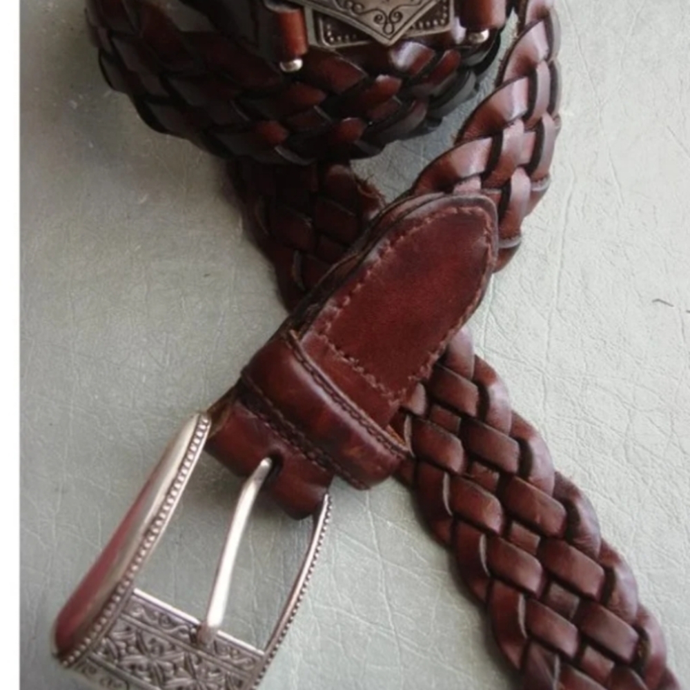 Fossil Braided Brown Leather Belt with Decorative Buckle